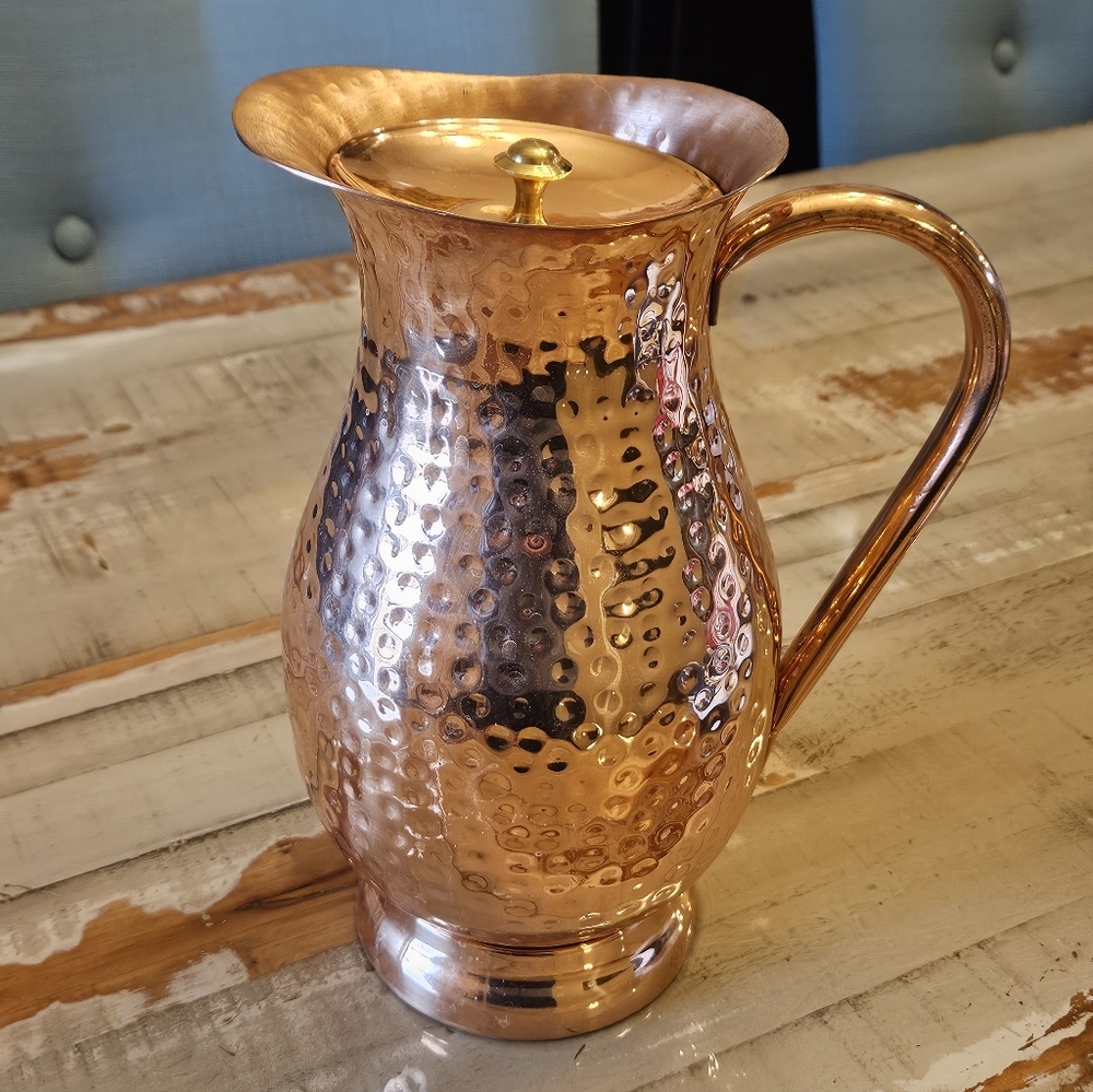 Hammered Copper Pitcher With Lid
